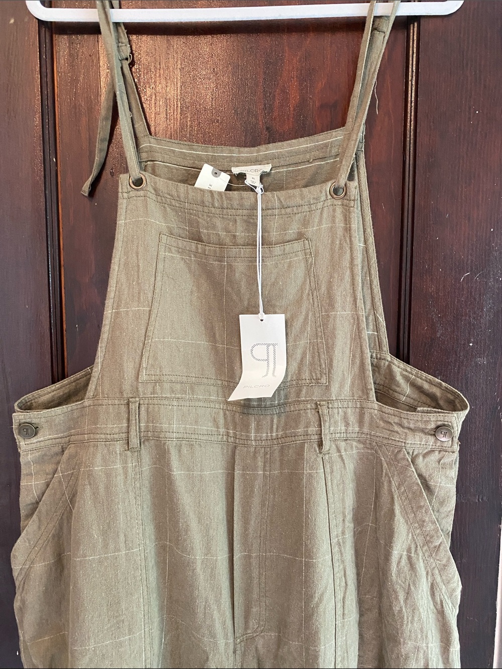 Anthropologie Pilcro Women's adorable Olive Green Wide-Leg Linen Overalls XL
